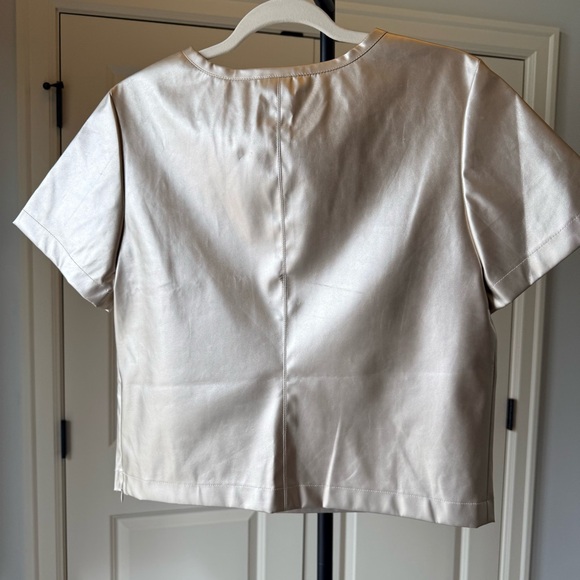 Anthropologie Porridge Faux Leather Cream Crop Top Minimalist Modern Blouse S - Picture 2 of 4
